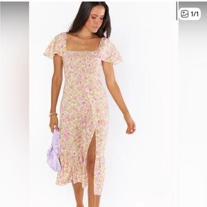 Show Me Your MuMu Brenda Floral Midi Dress Puff Sleeve Spring Cottagecore Size M